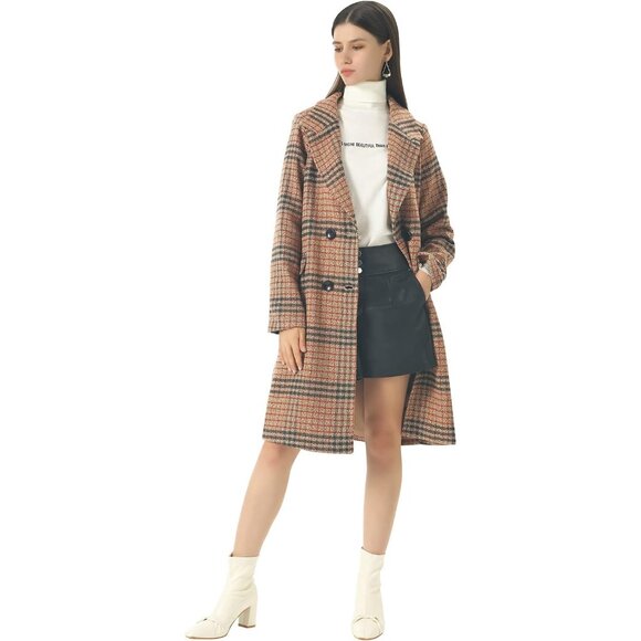 Warm & Stylish Women's Long Peacoat Jacket - Double Breasted Camel Design - Picture 5 of 5